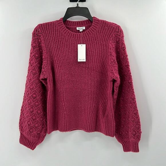 Splendid Sweaters - Splendid Women's Connie Open Stitch Long Sleeve Crewneck Sweater - Pink - M NWT